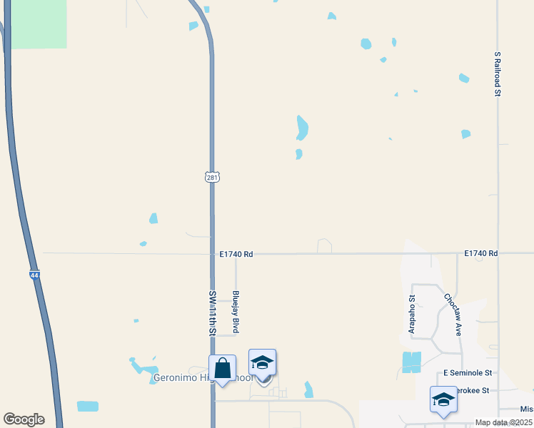 map of restaurants, bars, coffee shops, grocery stores, and more near 706 Southwest Burk Road in Geronimo
