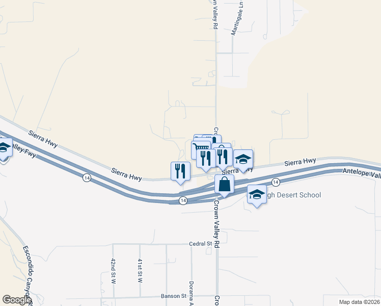 map of restaurants, bars, coffee shops, grocery stores, and more near 3927 Sierra Highway in Acton