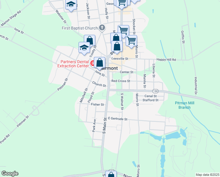map of restaurants, bars, coffee shops, grocery stores, and more near 421 North Carolina 41 in Fairmont