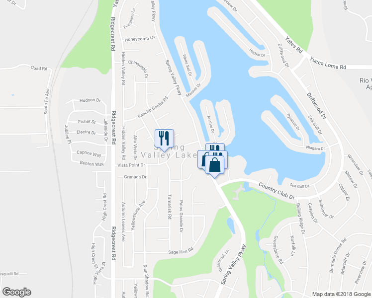 map of restaurants, bars, coffee shops, grocery stores, and more near 17995 Vista Point Drive in Victorville