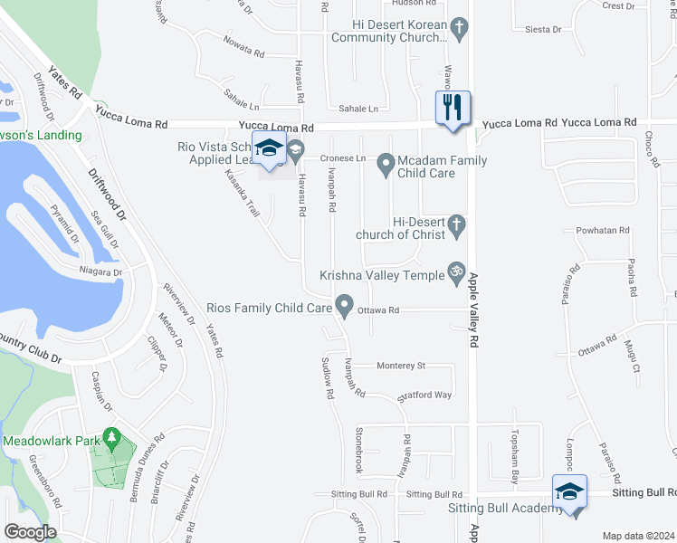 map of restaurants, bars, coffee shops, grocery stores, and more near 13381 Ivanpah Road in Apple Valley