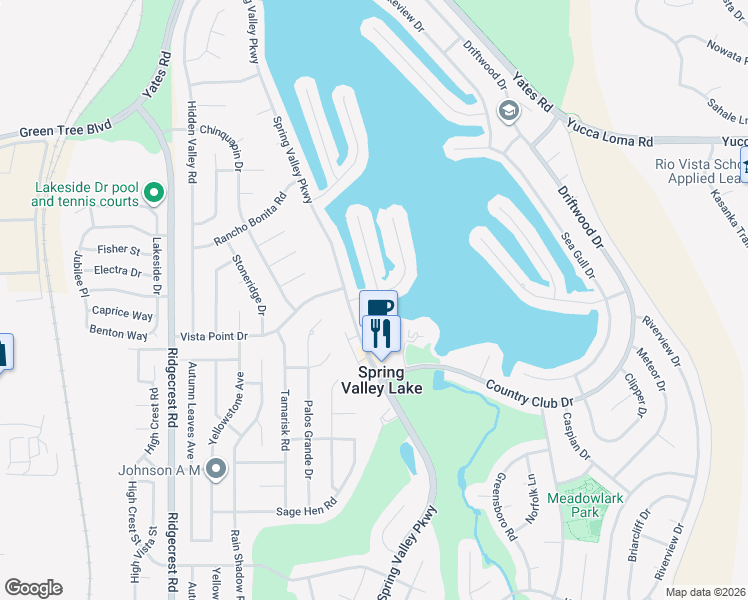 map of restaurants, bars, coffee shops, grocery stores, and more near 18107 Pier Drive in Victorville