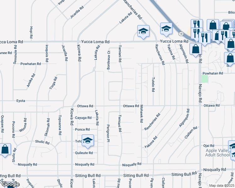 map of restaurants, bars, coffee shops, grocery stores, and more near 21189 Chianti Lane in Apple Valley
