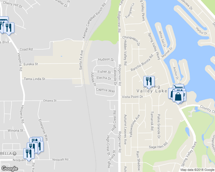 map of restaurants, bars, coffee shops, grocery stores, and more near 17631 Dayton Street in Victorville