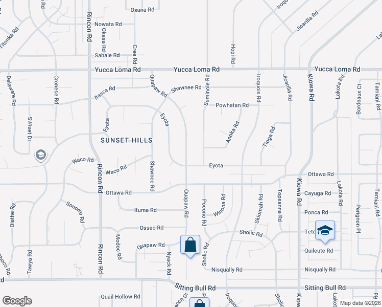 map of restaurants, bars, coffee shops, grocery stores, and more near 13375 Quapaw Road in Apple Valley