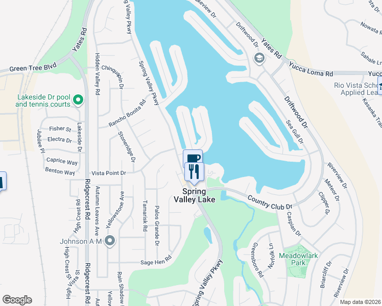 map of restaurants, bars, coffee shops, grocery stores, and more near 18107 Pier Drive in Victorville