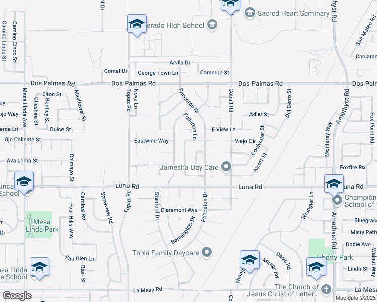 map of restaurants, bars, coffee shops, grocery stores, and more near 13400 Dover Lane in Victorville