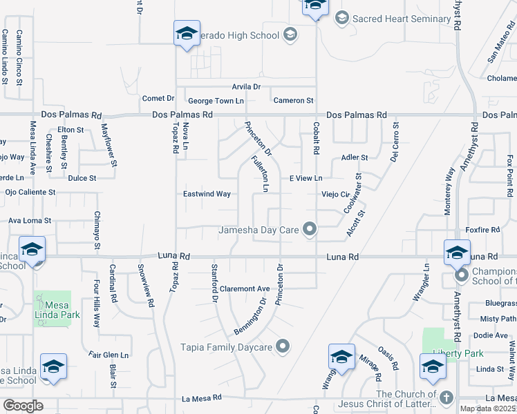 map of restaurants, bars, coffee shops, grocery stores, and more near 13400 Dover Lane in Victorville