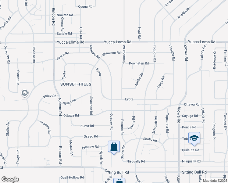 map of restaurants, bars, coffee shops, grocery stores, and more near 13375 Quapaw Road in Apple Valley