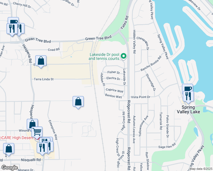 map of restaurants, bars, coffee shops, grocery stores, and more near 17547 Dayton Street in Victorville