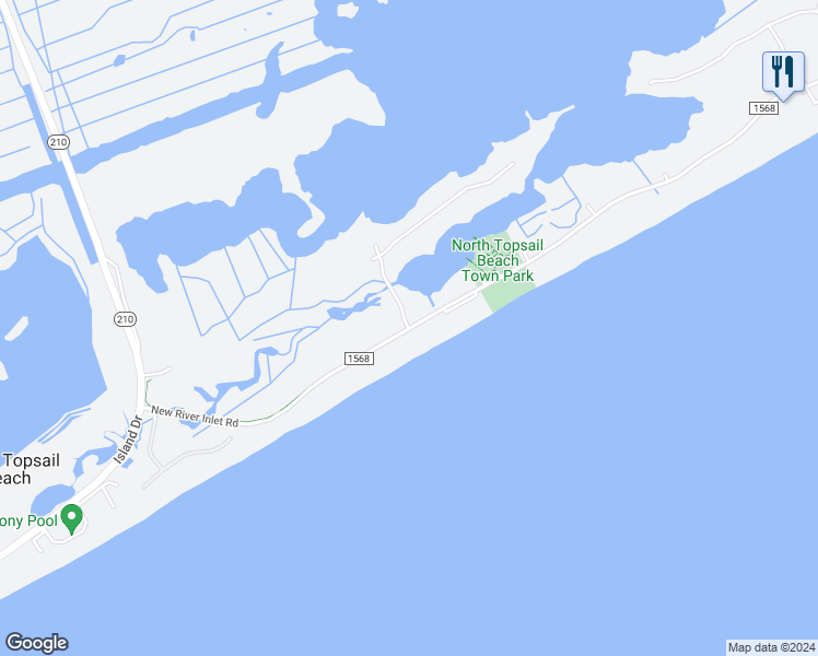 map of restaurants, bars, coffee shops, grocery stores, and more near 326 New River Inlet Road in North Topsail Beach