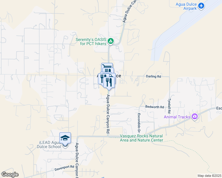 map of restaurants, bars, coffee shops, grocery stores, and more near 33302 Agua Dulce Canyon Road in Santa Clarita