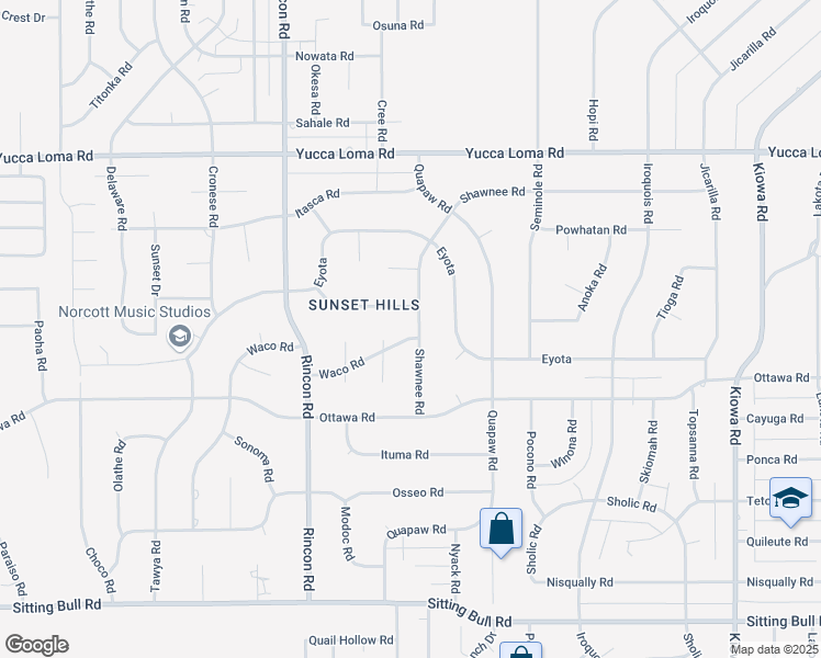 map of restaurants, bars, coffee shops, grocery stores, and more near 20276 Waco Road in Apple Valley