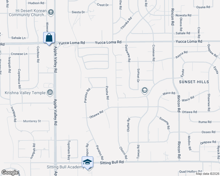 map of restaurants, bars, coffee shops, grocery stores, and more near 13443 Paoha Road in Apple Valley