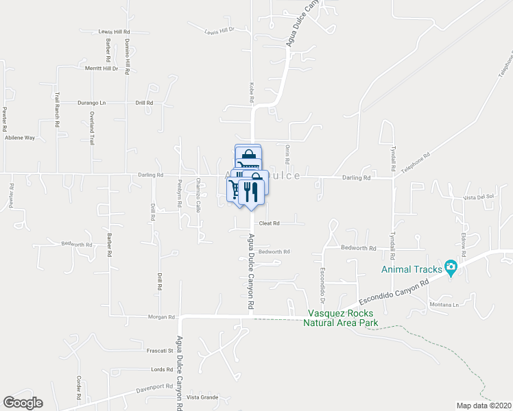 map of restaurants, bars, coffee shops, grocery stores, and more near 33302 Agua Dulce Canyon Road in Santa Clarita
