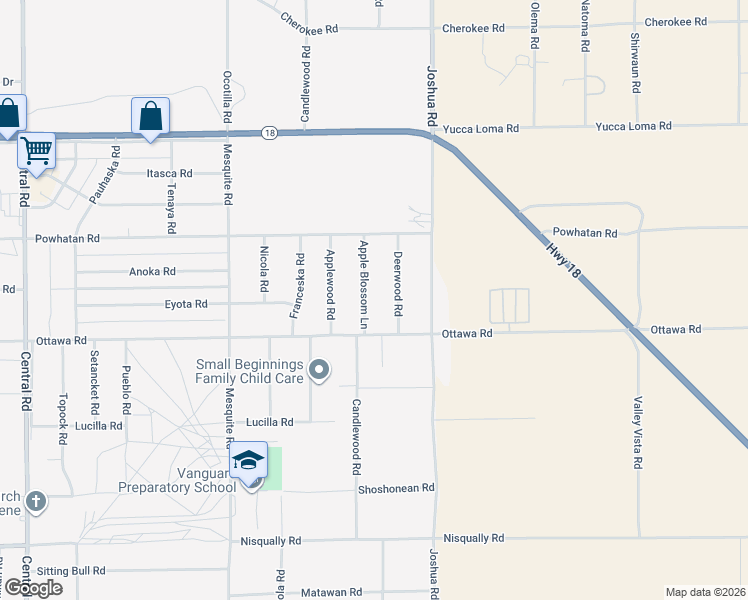 map of restaurants, bars, coffee shops, grocery stores, and more near 13367 Apple Blossom Lane in Apple Valley
