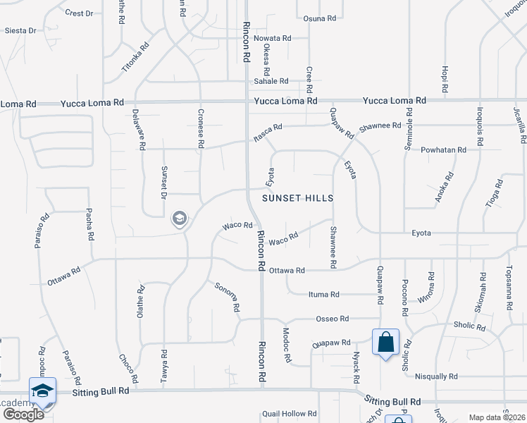 map of restaurants, bars, coffee shops, grocery stores, and more near 13485 Rincon Road in Apple Valley