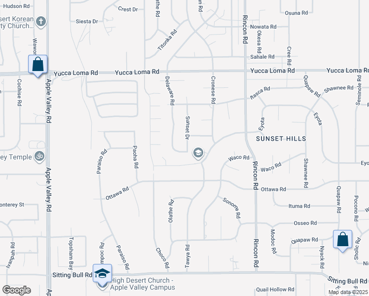 map of restaurants, bars, coffee shops, grocery stores, and more near 13434 Sunset Drive in Apple Valley