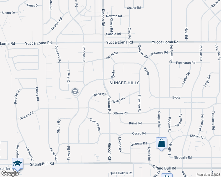 map of restaurants, bars, coffee shops, grocery stores, and more near 13485 Rincon Road in Apple Valley
