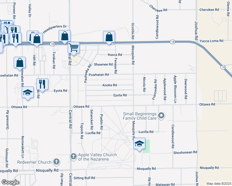 map of restaurants, bars, coffee shops, grocery stores, and more near 22788 Eyota Road in Apple Valley