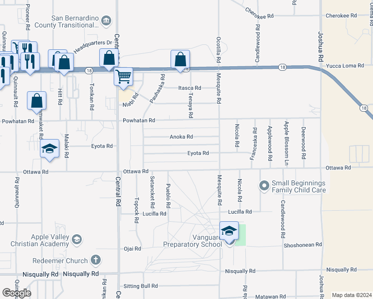 map of restaurants, bars, coffee shops, grocery stores, and more near 22788 Eyota Road in Apple Valley