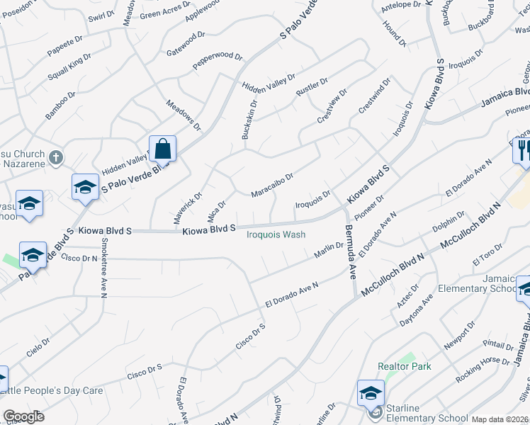 map of restaurants, bars, coffee shops, grocery stores, and more near 3053 Maracaibo Way in Lake Havasu City