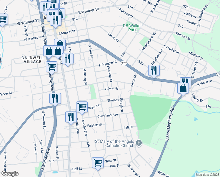 map of restaurants, bars, coffee shops, grocery stores, and more near 416 East Hampton Street in Anderson