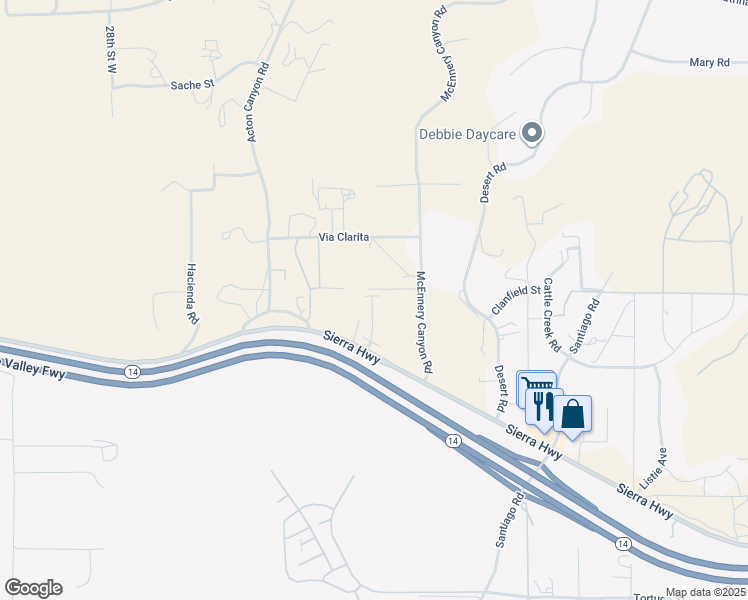 map of restaurants, bars, coffee shops, grocery stores, and more near 2501 Sierra Highway in Acton