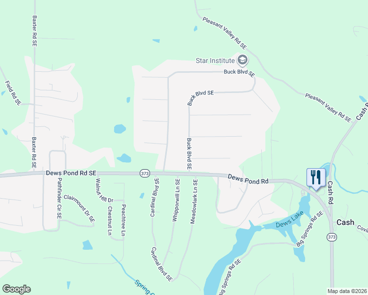 map of restaurants, bars, coffee shops, grocery stores, and more near 829 Buck Boulevard Southeast in Calhoun