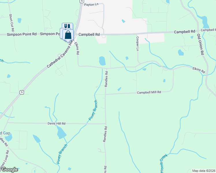 map of restaurants, bars, coffee shops, grocery stores, and more near 2300 Randles Road in Grant