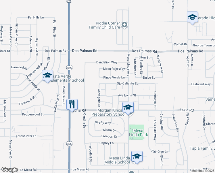 map of restaurants, bars, coffee shops, grocery stores, and more near 13463 Escadera Street in Victorville