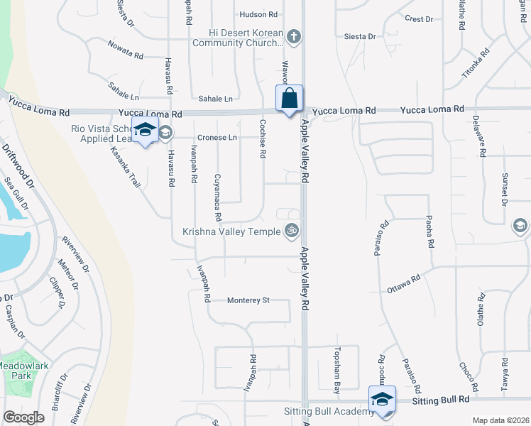 map of restaurants, bars, coffee shops, grocery stores, and more near 19186 Cochise Place in Apple Valley