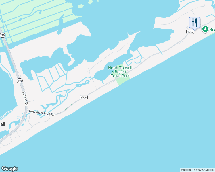 map of restaurants, bars, coffee shops, grocery stores, and more near 424 New River Inlet Road in North Topsail Beach