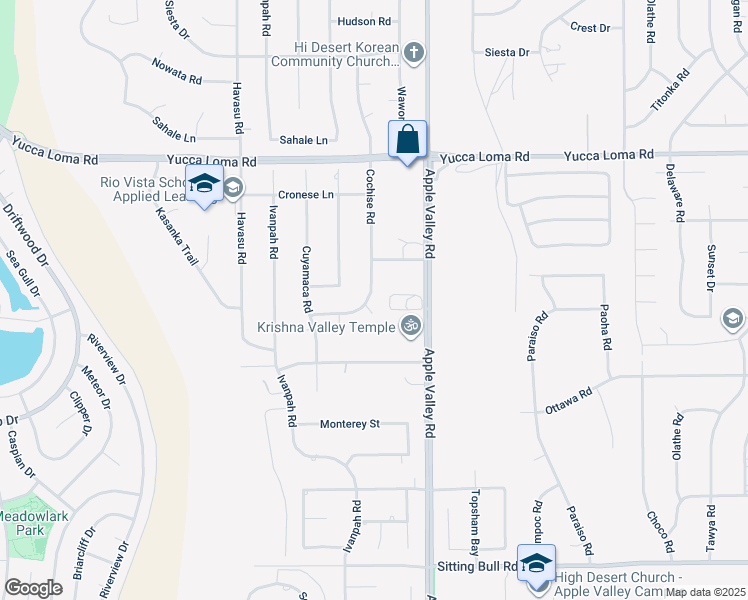 map of restaurants, bars, coffee shops, grocery stores, and more near 19186 Cochise Place in Apple Valley