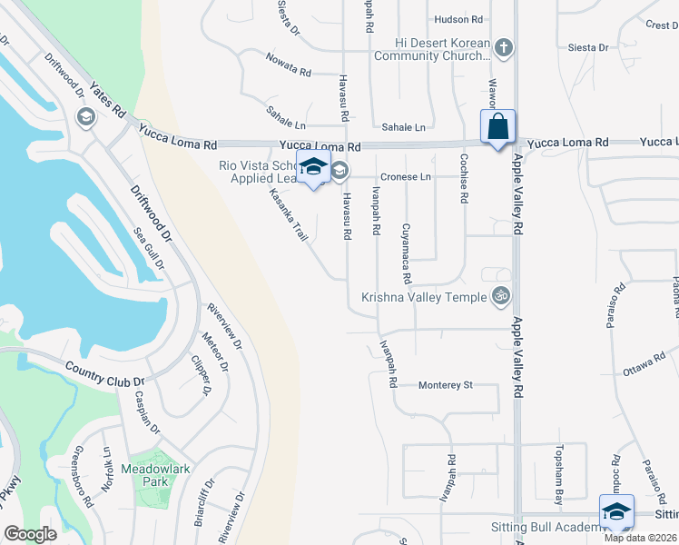 map of restaurants, bars, coffee shops, grocery stores, and more near 13443 Havasu Road in Apple Valley