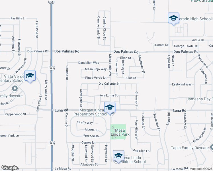 map of restaurants, bars, coffee shops, grocery stores, and more near 13471 Jalapa Court in Victorville