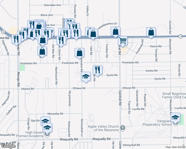 map of restaurants, bars, coffee shops, grocery stores, and more near 22332 Eyota Road in Apple Valley