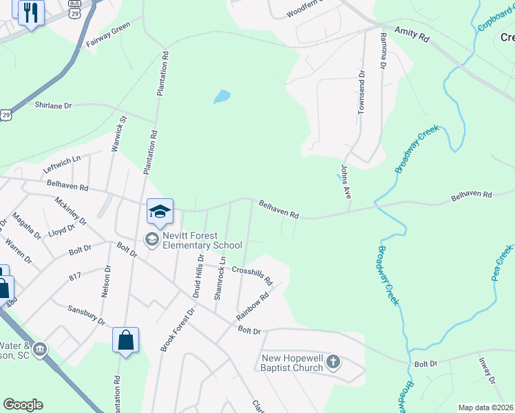 map of restaurants, bars, coffee shops, grocery stores, and more near 2400 Belhaven Road in Anderson