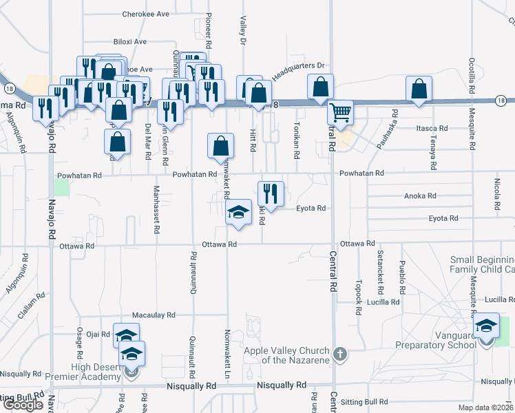 map of restaurants, bars, coffee shops, grocery stores, and more near 22332 Eyota Road in Apple Valley