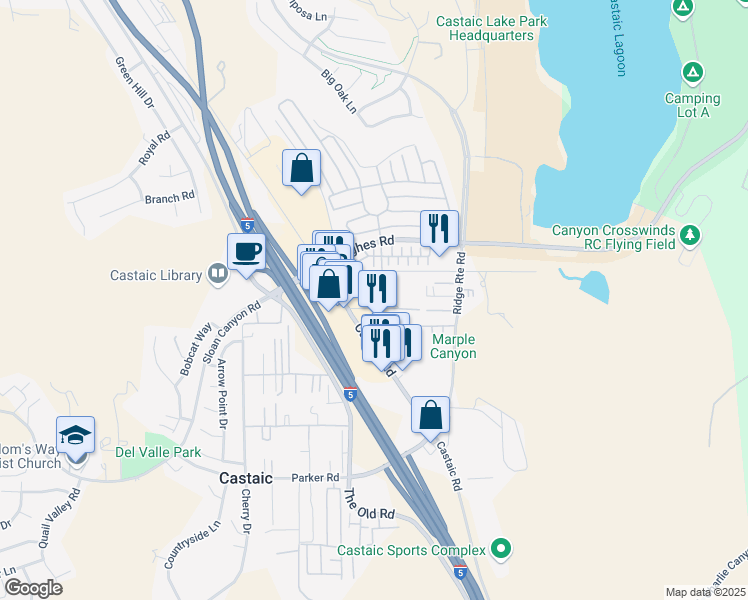 map of restaurants, bars, coffee shops, grocery stores, and more near 27625 Fantastic Lane in Castaic