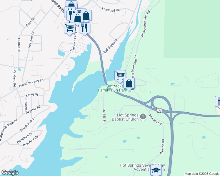 map of restaurants, bars, coffee shops, grocery stores, and more near 3805 Albert Pike Road in Hot Springs