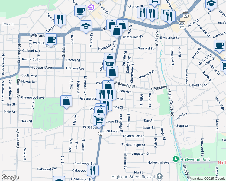 map of restaurants, bars, coffee shops, grocery stores, and more near 501 Morrison Avenue in Hot Springs