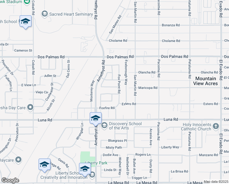 map of restaurants, bars, coffee shops, grocery stores, and more near 13820 Sarracino Way in Victorville