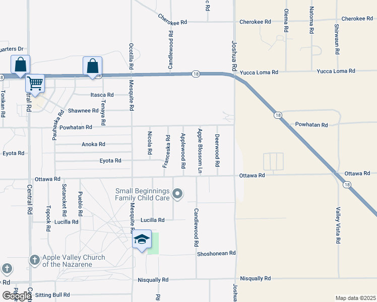 map of restaurants, bars, coffee shops, grocery stores, and more near 13397 Applewood Road in Apple Valley