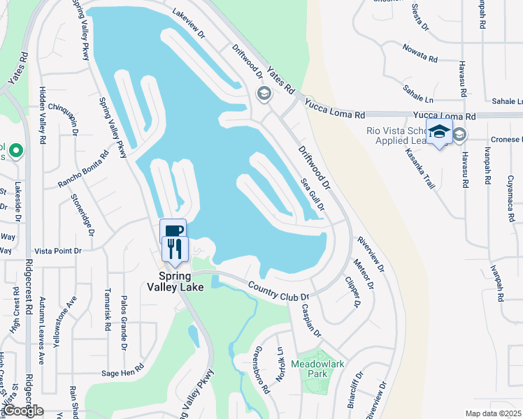 map of restaurants, bars, coffee shops, grocery stores, and more near 18355 Niagara Drive in Victorville