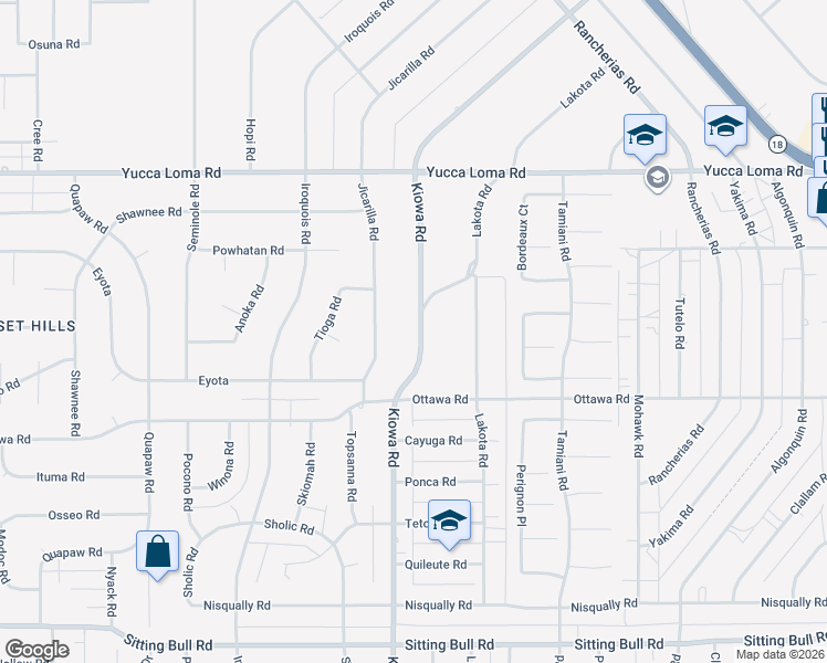 map of restaurants, bars, coffee shops, grocery stores, and more near 13434 Kiowa Road in Apple Valley