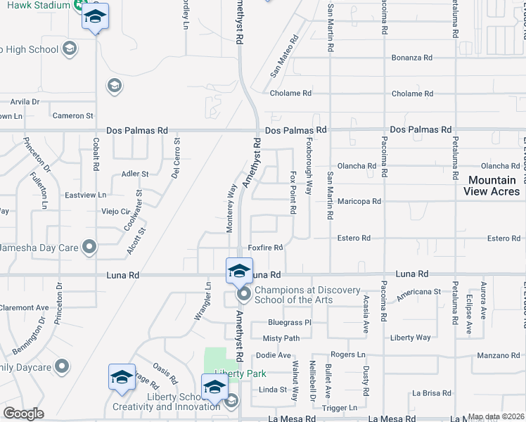 map of restaurants, bars, coffee shops, grocery stores, and more near 13766 Sarracino Way in Victorville