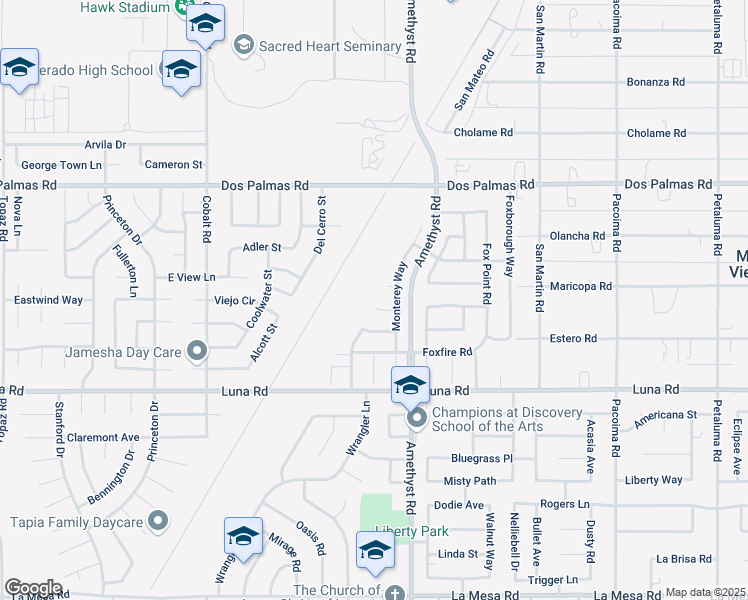 map of restaurants, bars, coffee shops, grocery stores, and more near 13634 Monterey Court in Victorville