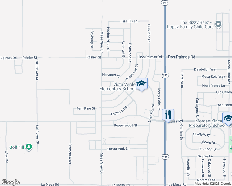 map of restaurants, bars, coffee shops, grocery stores, and more near 11765 Winewood Street in Victorville