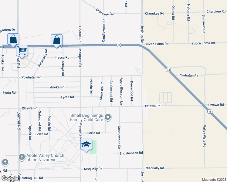 map of restaurants, bars, coffee shops, grocery stores, and more near 13397 Applewood Road in Apple Valley